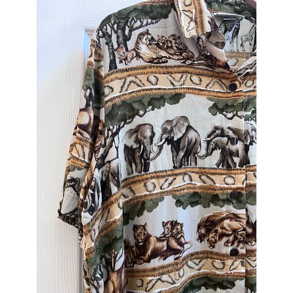 Alfred Dunner Animal Safari Print Button Up Short Sleeve Top Plus Size 16 USA - Picture 6 of 10